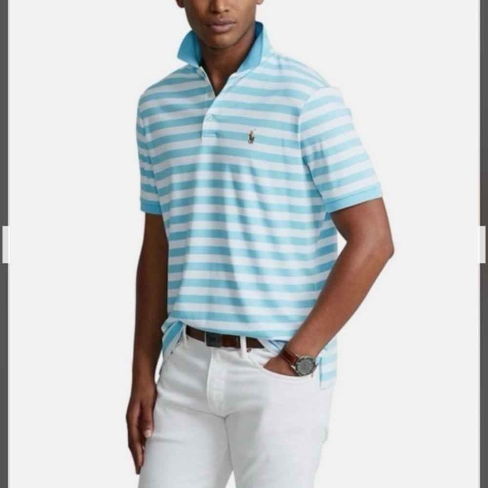 Polo Ralph Lauren Classic-Fit Stripe Soft Cotton Polo Shirt in Turquoise/White M